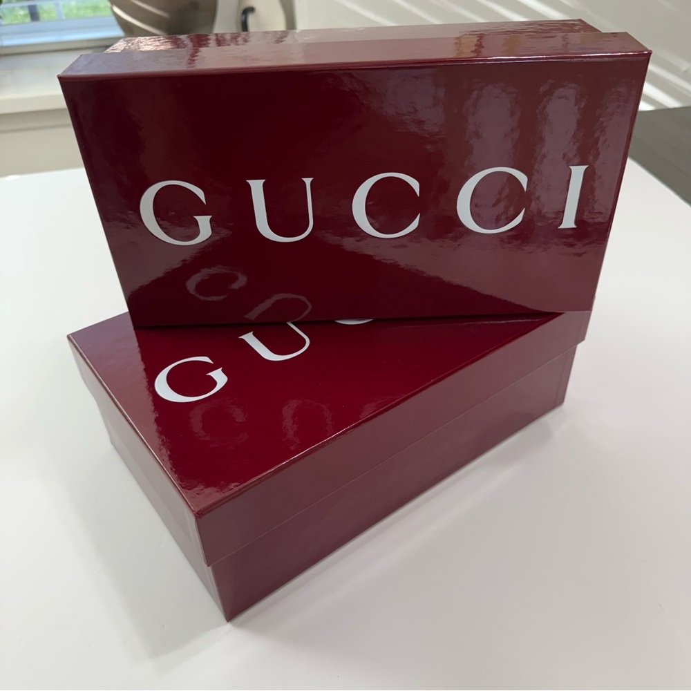 Gucci Glossy Deep Red Shoe Boxes with White Logo